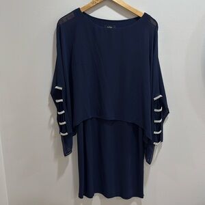 Never worn, navy blue dress with diamond sleeves
